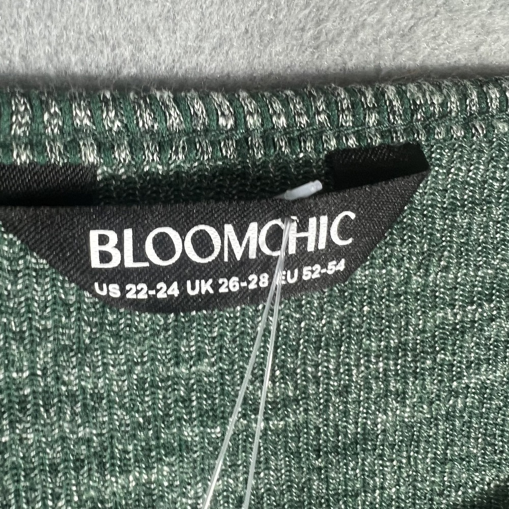 BLOOMCHIC Plus Size US 22-24 Heather Green Ribbed Knit Boat Neck 3/4 Sleeve Top - Picture 3 of 6